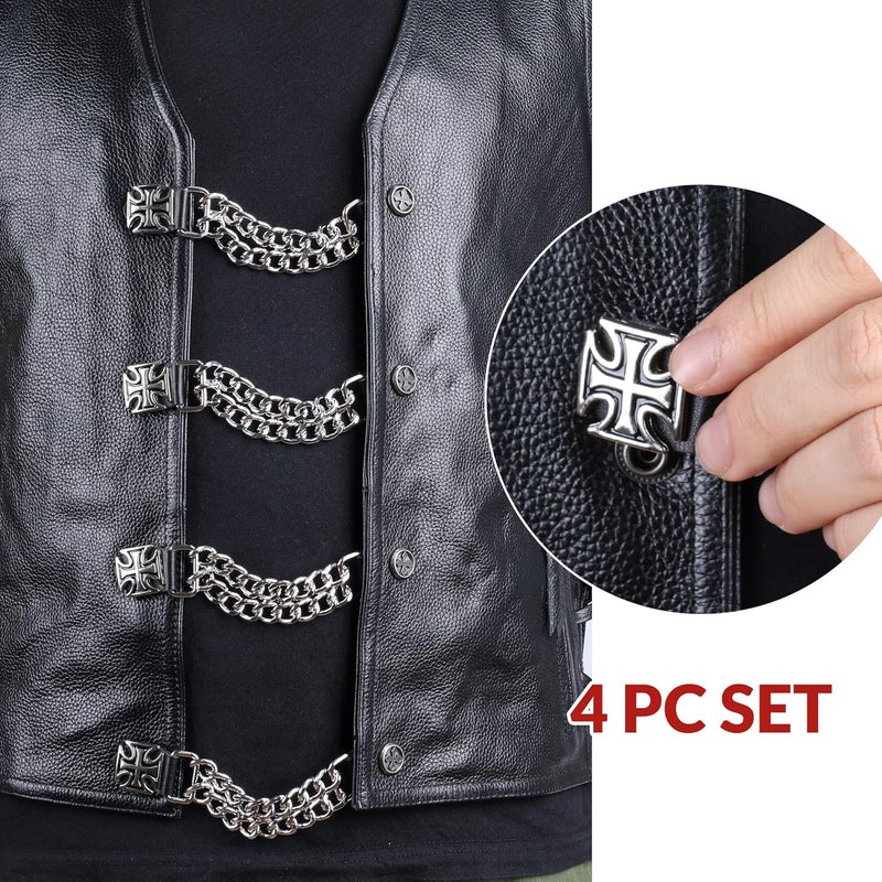 Mirthcos Motorcycle Vest Extenders for Men & Women - 4 PCS Leather Vest Extensions for Biker - Durable Double Chrome Chains - Image 4